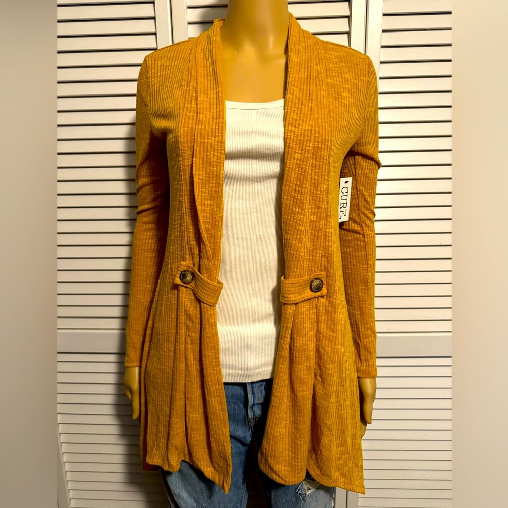 Pretty Cure size S mustard yellow open front long sleeve shirt NWT